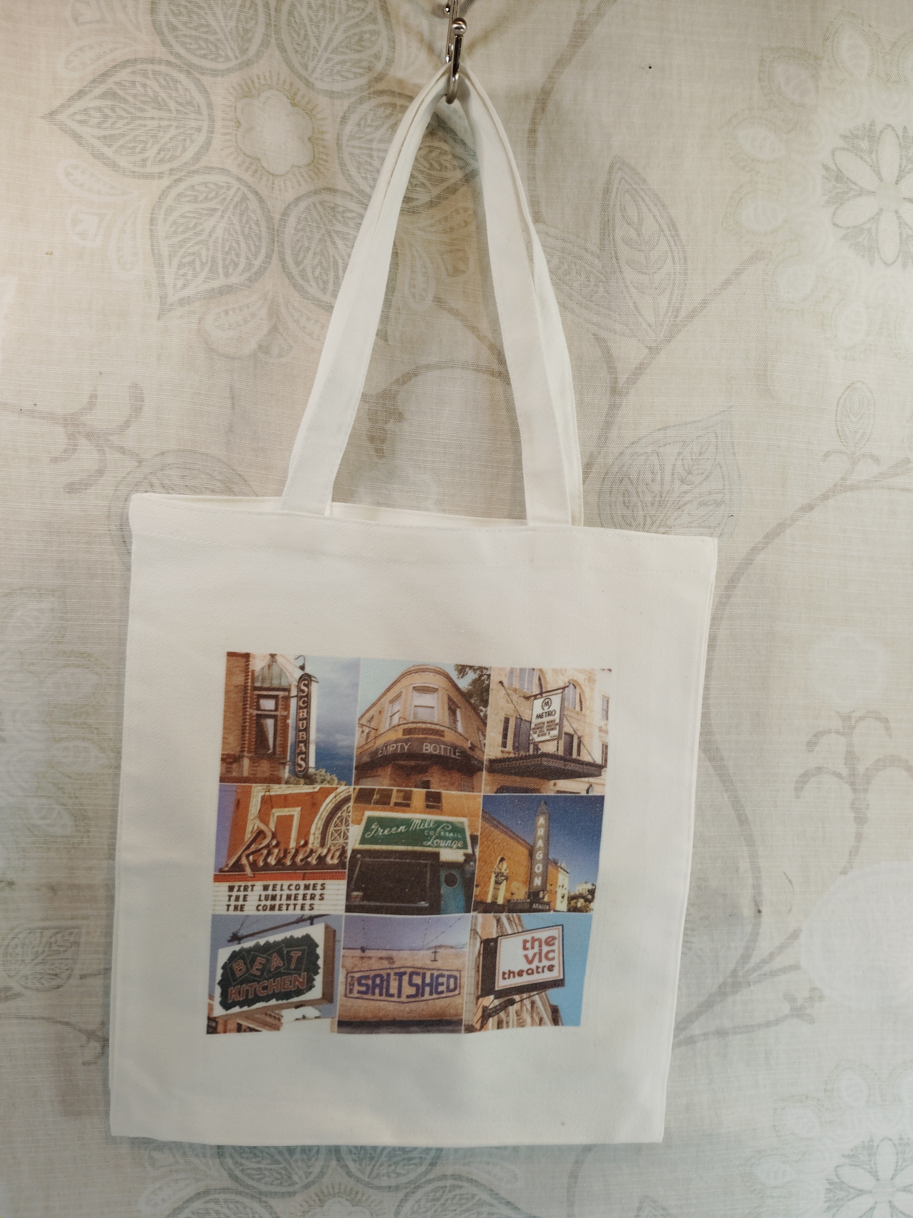 Canvas Shoulder Tote Bag With Vintage Theaters Photos Printed - White
